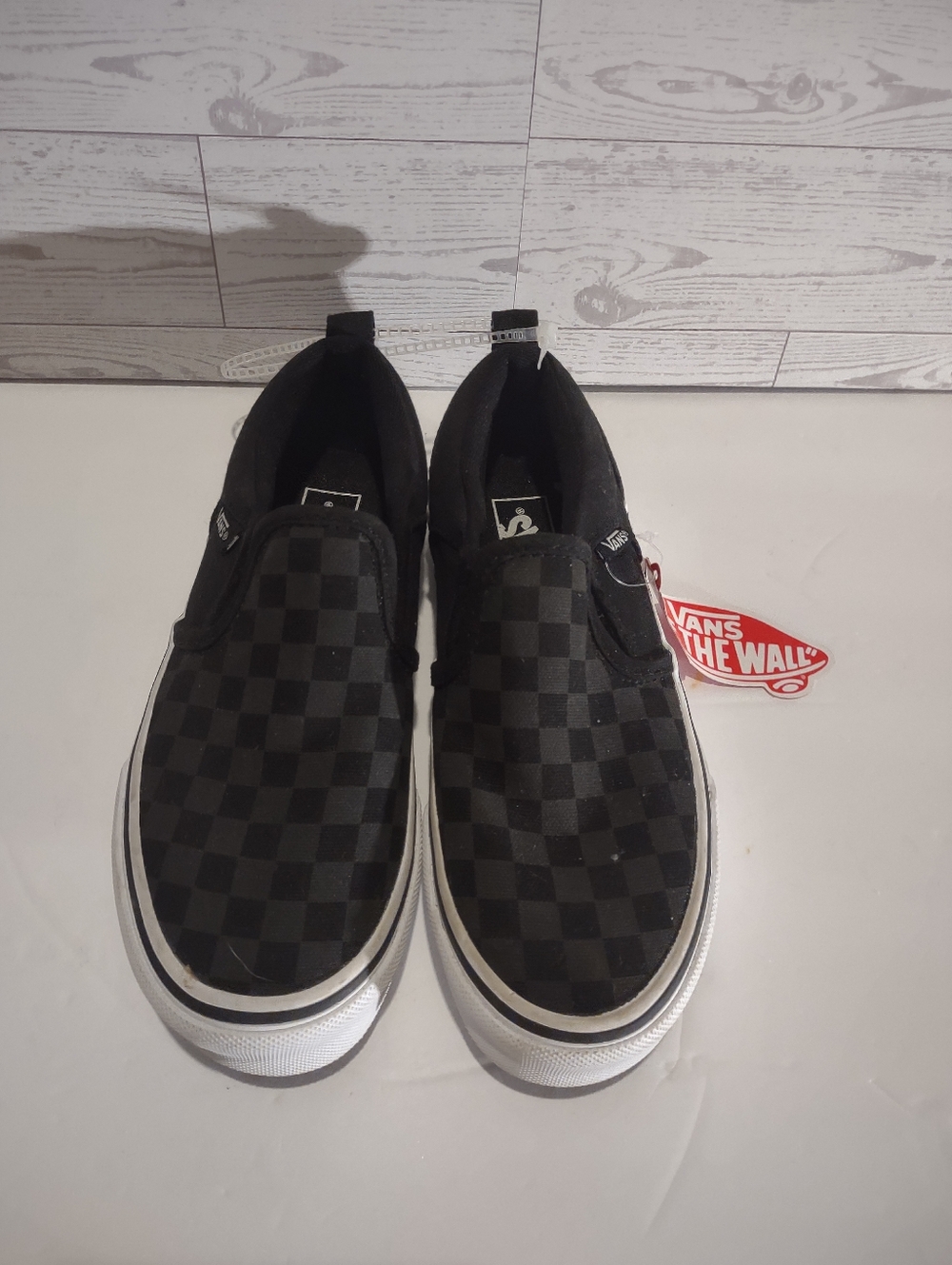 Vans Asher Sneakers Black Checkerboard Kids 1.5 New